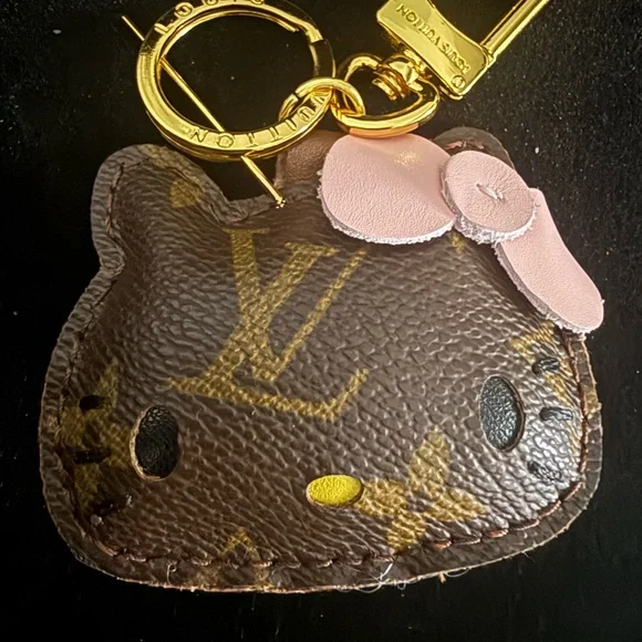 Brand new upcycled Louis Vuitton Hello Kitty Key Holder - Brown and Pink